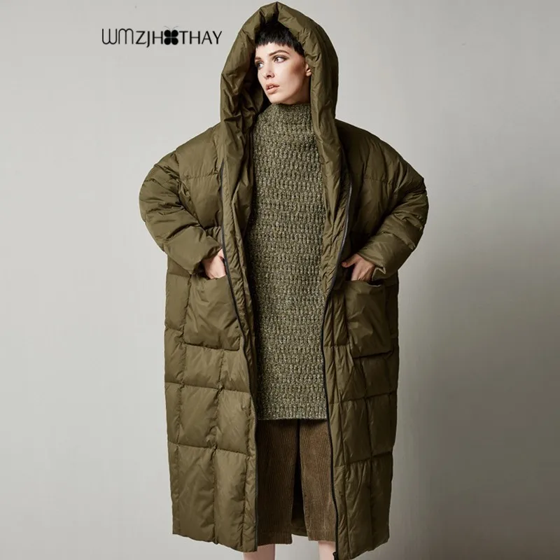 

Fashion Oversize White Duck Down Jackets Hooded Long Loose Goose Feather Parker Quality Winter Jacket Casual Female Outerwear