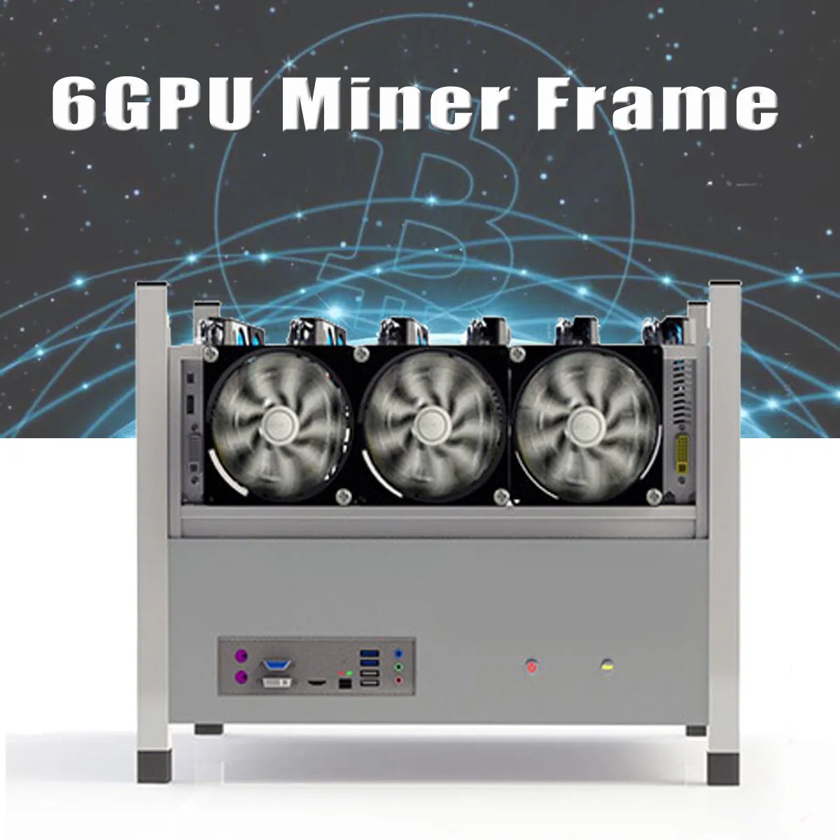 

6GPU Miner Frame 6 Fans Coins Open Air Mining Frame Rig Case ETH Ethereum BX36