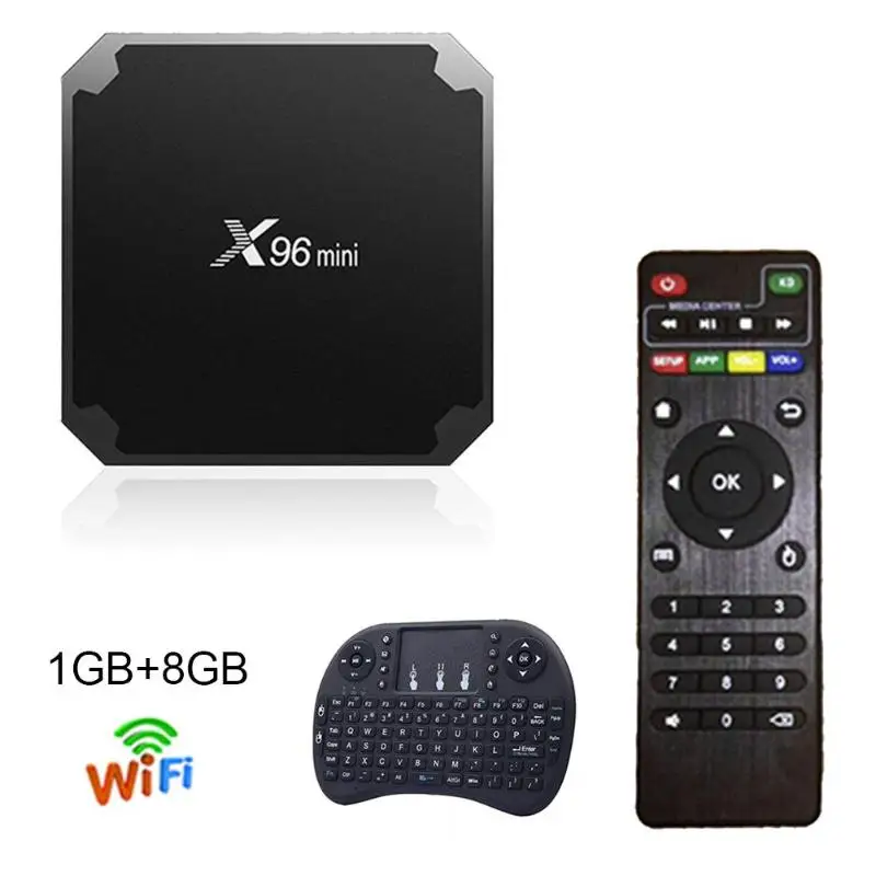 

X96 Mini Android 7.1 Smart TV Box 1G+8G Amlogic S905W Quad Core 2.4G WiFi 4K Set Top Box Media Player+ Air Mouse Keyboard