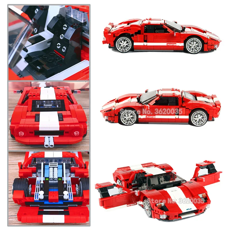 GT40 Technology Speed King Wild Horse Assemble Building Blocks Super Red Sports Carseries Toy Gift For Children With Legoinglys