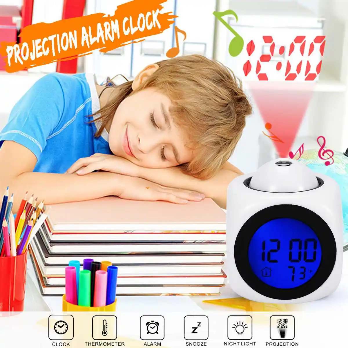  1Pcs Multifunction Digital LCD Projection Temp Display Alarm Clock Voice Talking Prompt Thermometer