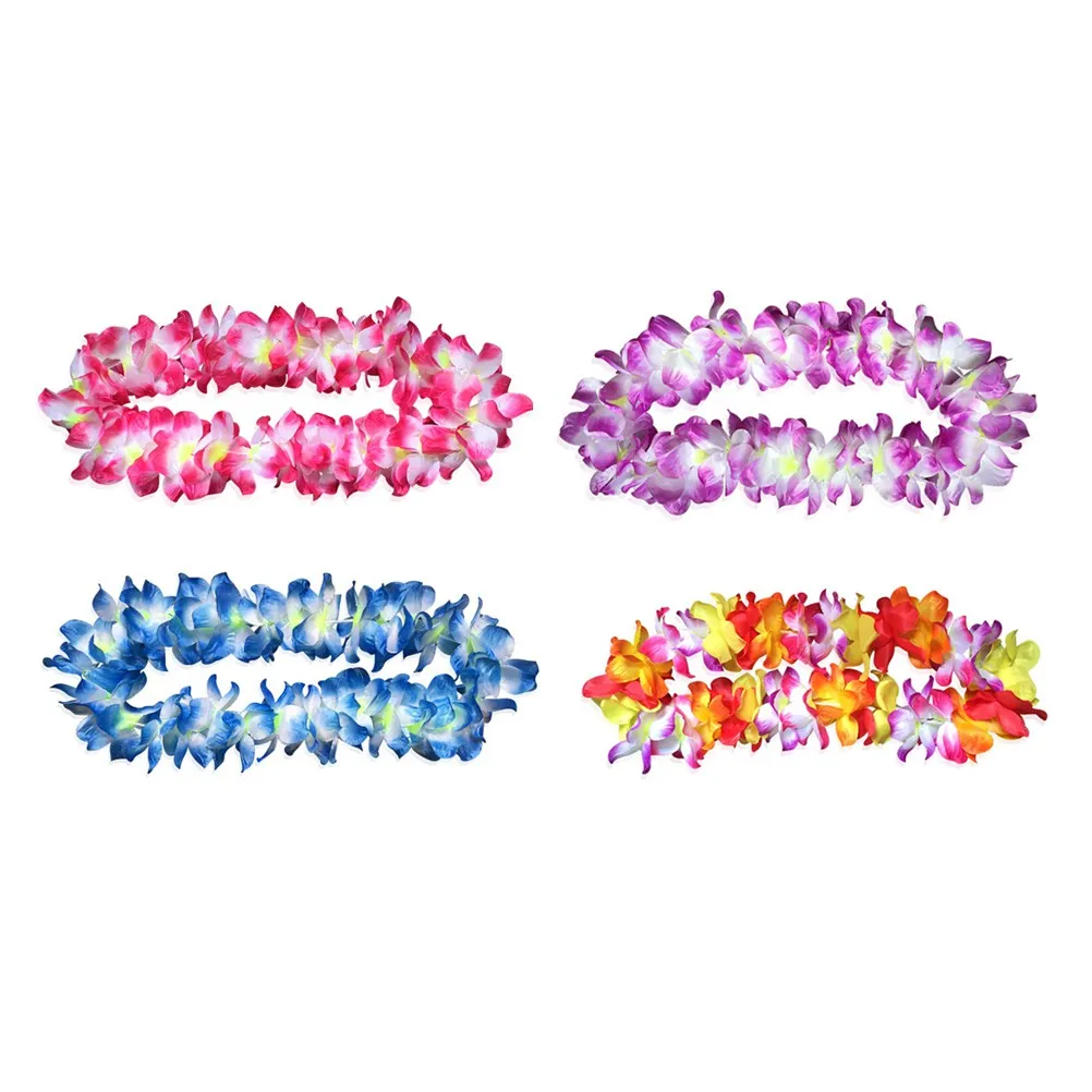 

4pcs/pack Colorful Hawaiian Leis Flower Garland Wreaths Necklace for Tropical Luau Party Favors