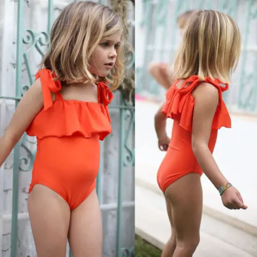 Оранжевый комплект бикини для маленьких девочек; купальный костюм; пляжная одежда; купальный костюм для маленьких девочек; детская одежда; одежда для малышей