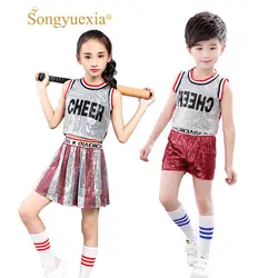 Songyuexia новый шаблон Дети танцевальная одежда пуповины утечки блестка дрель прийти девушка хип хоп Современная Одежда для танцев