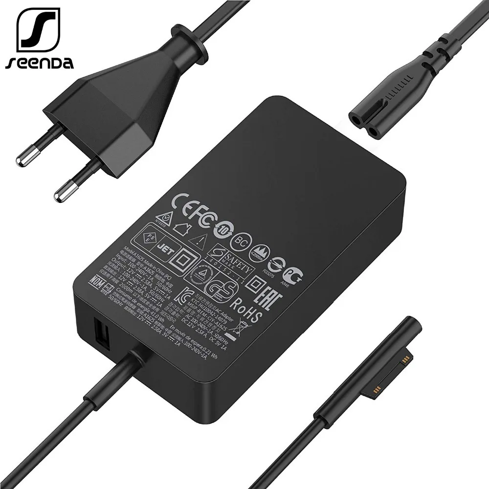 

SeenDa 12V 36W AC Adapter Tablet PC Charger for Microsoft Surface Pro 4 Pro 3 for Core i5 i7 With USB Charging Port EU Plug