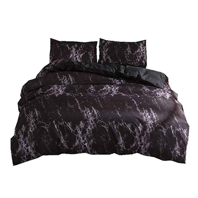

Bedding Set Queen Size Black Marble Printed Reactive Ropa De Cama Bed Set For Adult Double Bedding Sets