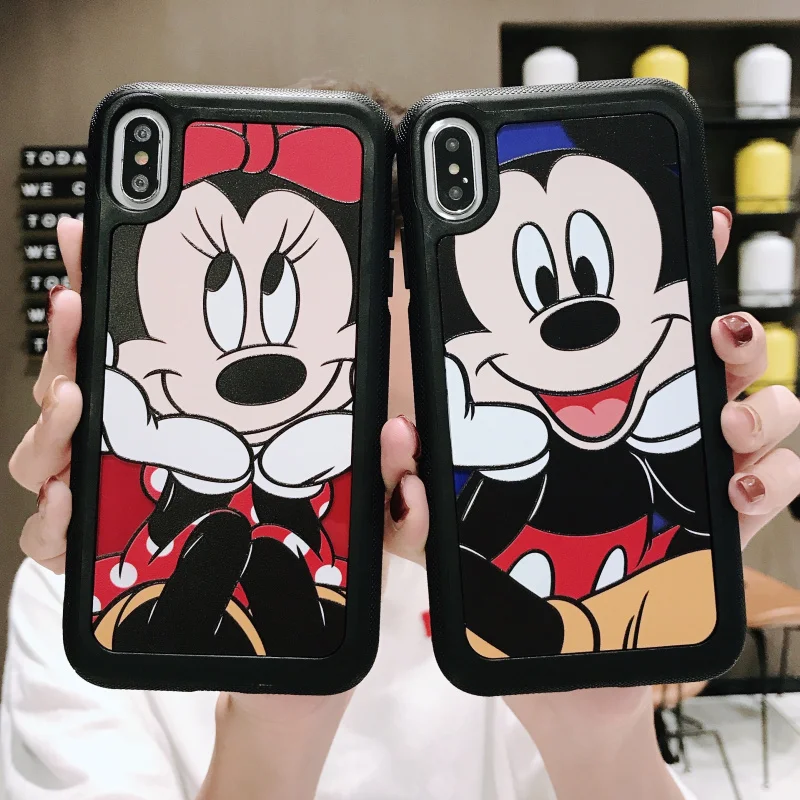 

3D Relief Mickey Minnie Case for iphone X Xs Max XR 6 6s 7 8 plus Acrylic protective Cover Cartoon lovely Phone Case Couple