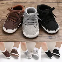 Детская Обувь На Шнуровке Для мальчиков и девочек; мягкая подошва; нескользящая обувь для новорожденных; кроссовки; Повседневная однотонная обувь для детей 0-18 месяцев