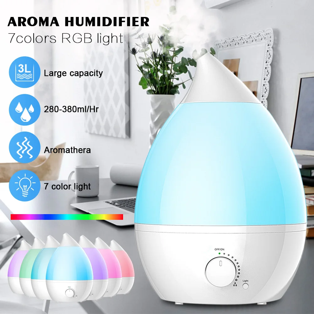 

3.4L 25W Essential Oil Diffuser Ultrasonic Mist Humidifier Air Purifier 7 Color Change LED Light Home Air Conditioning Appliance