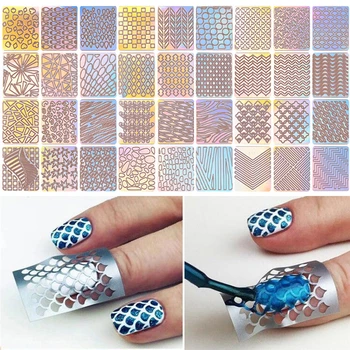 

24 PCS/set Colorful Sheets 3D Nail Art Sticker Vinyl Hollow Nail Art Tip Stencil Guide Stickers Decal Manicure Nail Art Tool