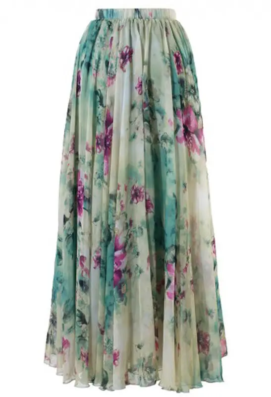 Модная женская длинная юбка в стиле бохо с цветами, летняя шифоновая расклешенная плиссированная юбка с цветочным рисунком, пляжные солнечные юбки, женская летняя одежда