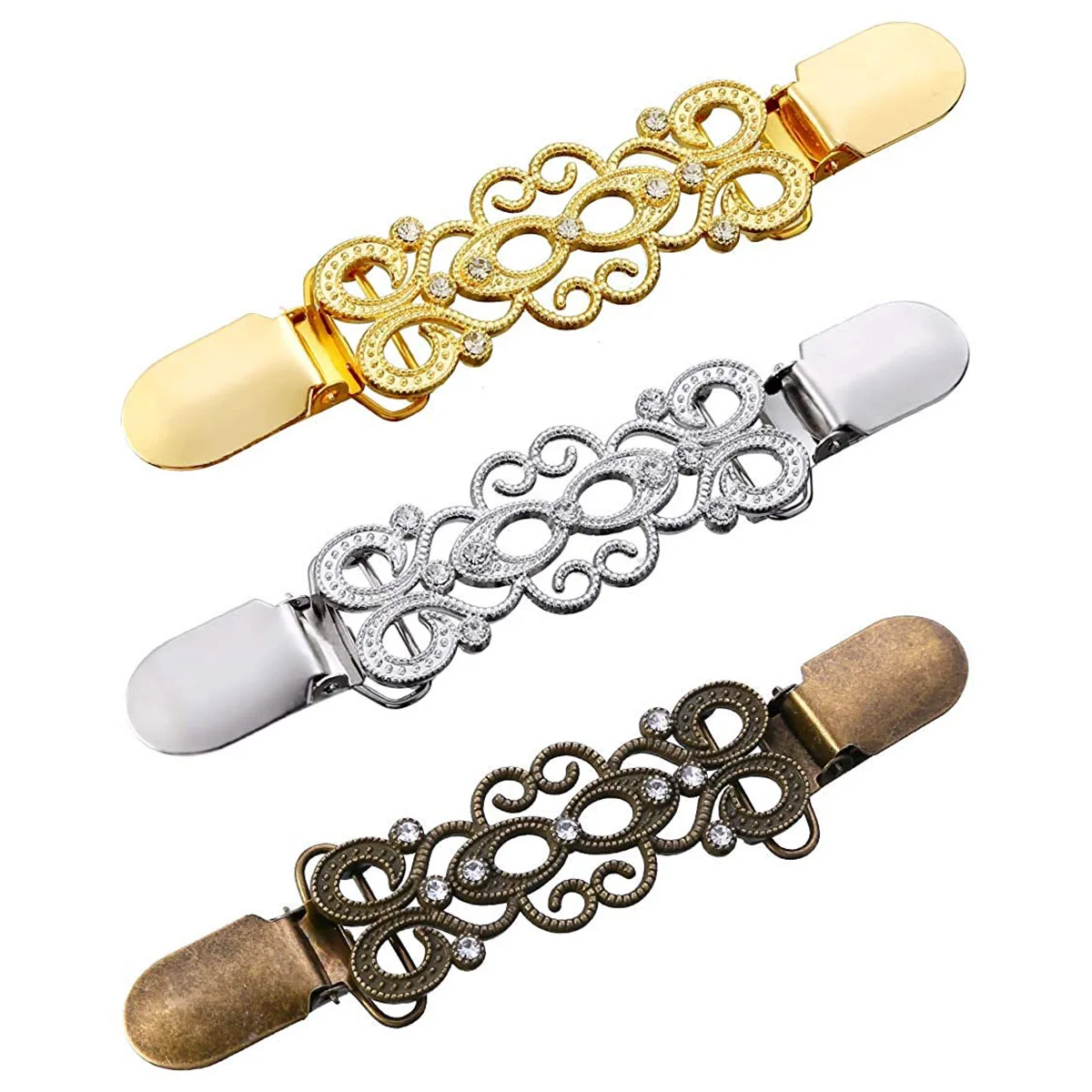 

3 Pieces Retro Sweater Collar Clips Cardigan Clip Dresses Shawl Clip For Women, 3 Colors