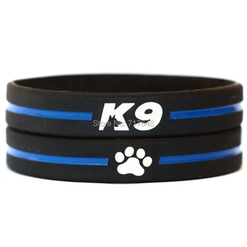 

100pcs K9 design and paw Thin Blue Line wristband silicone bracelets free shipping by ePacket A