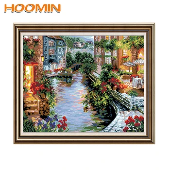 

HOOMIN Cross Stitch DIY Sets for Embroidery kits Venice City Pattern Cross-Stitch DMC 14CT Printed Canvas Painting Needlework