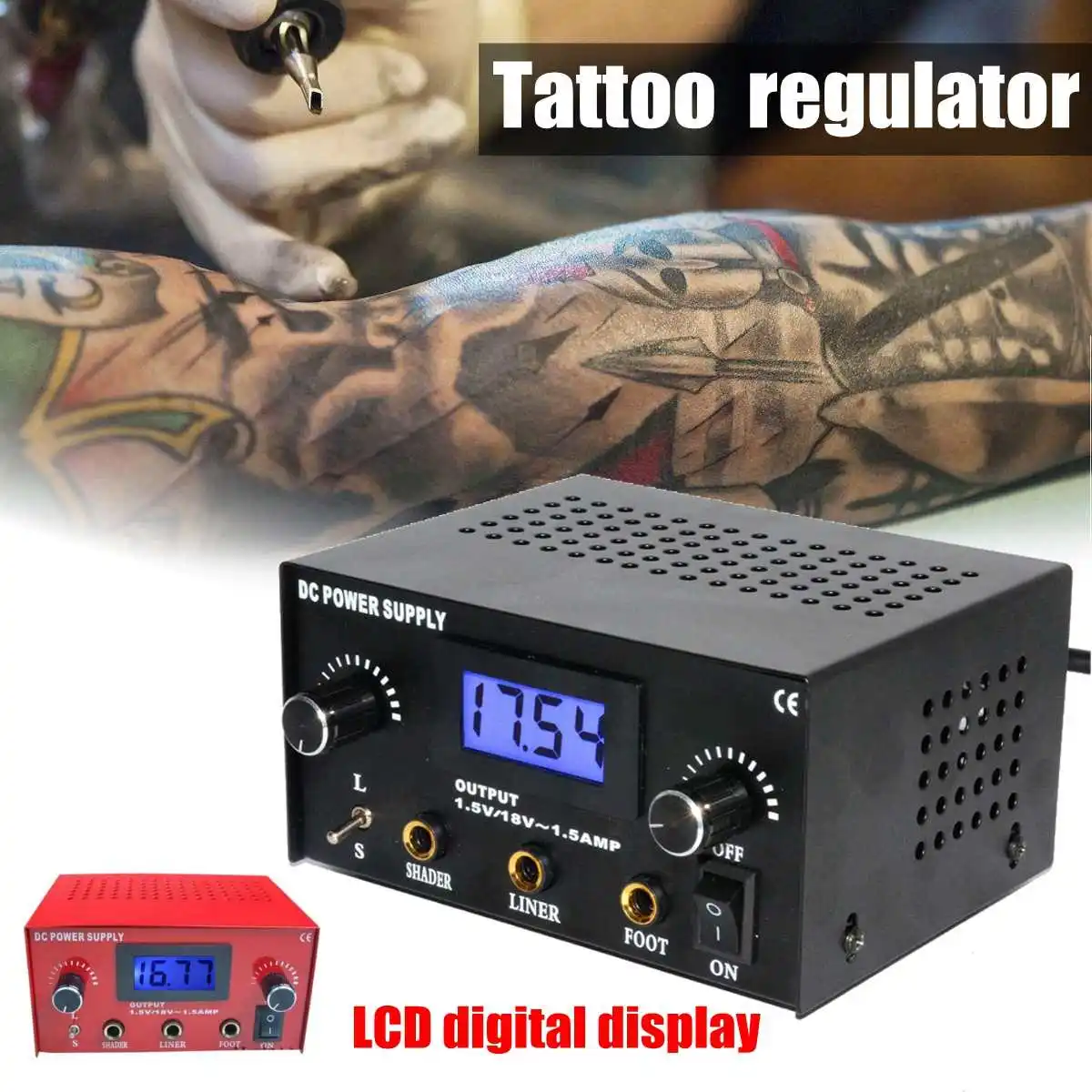 

Red or Black color LCD Digital Tattoo Regulator in Cast Iron Input AC 90V to 250V 50Hz to 60Hz