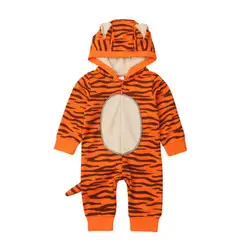 Детский комбинезон на молнии с капюшоном и 3D принтом Тигра для новорожденных мальчиков и девочек, комбинезон, одежда для подвижных игр