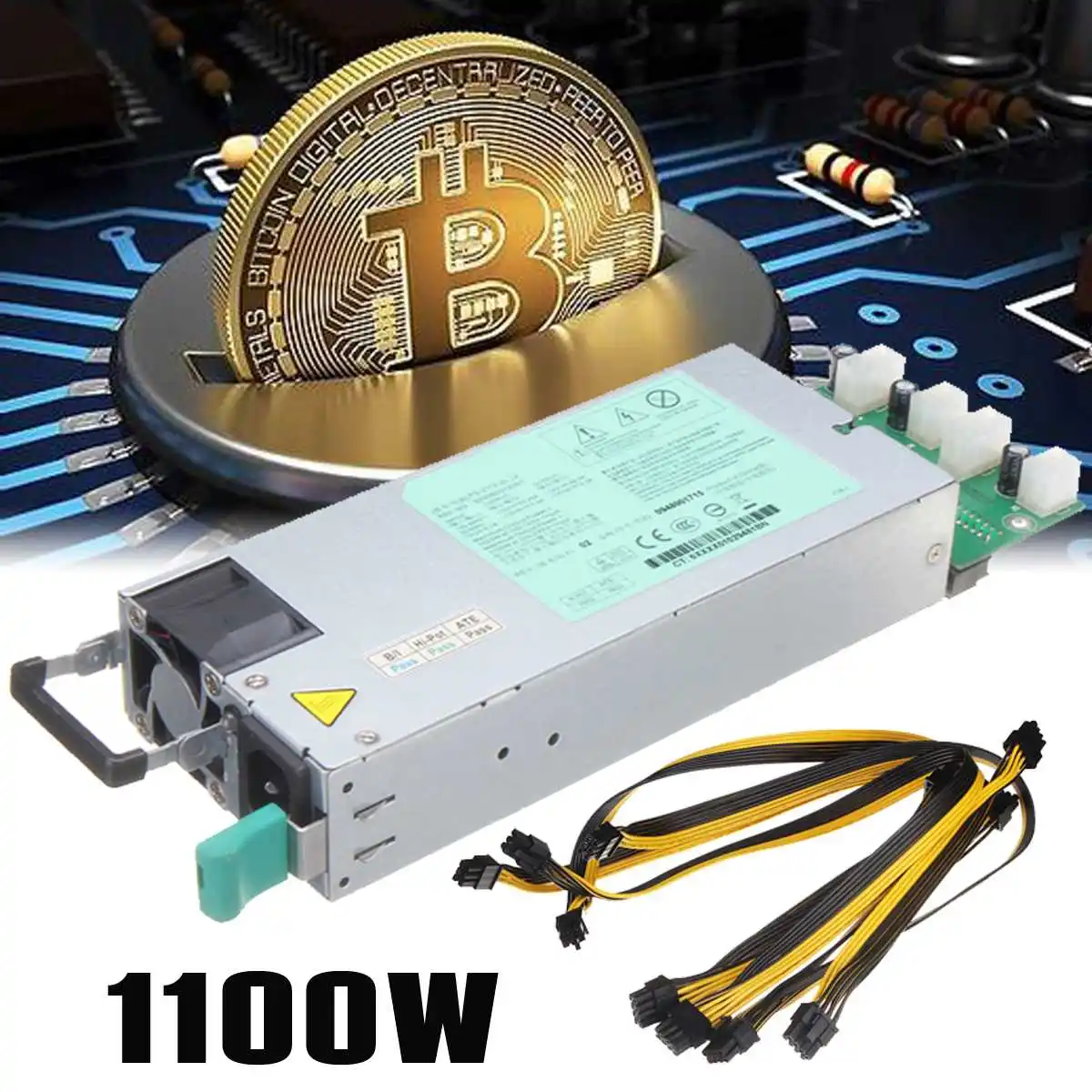 

1100w Power Supply for 6 GPU Open Rig 6+2PIN Computer Mining Ethereum Machine Large Voltage Input for Bitcoin Mining For BTC