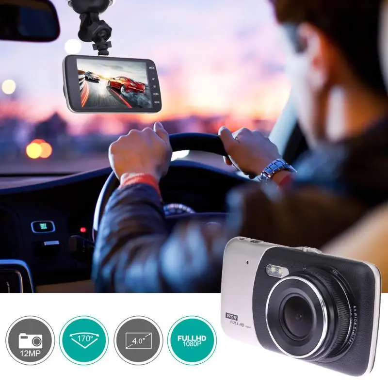 

4" 1080P FHD Car DVR with Two Cameras Auto Digital Video Recorder Rearview Dash Cam Automotive Dual Lens Night Vision Camcorder