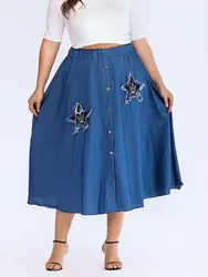 Звезда Лоскутная юбка для женщин Повседневное высокая талия миди длина модные стильные юбки XL-3XL