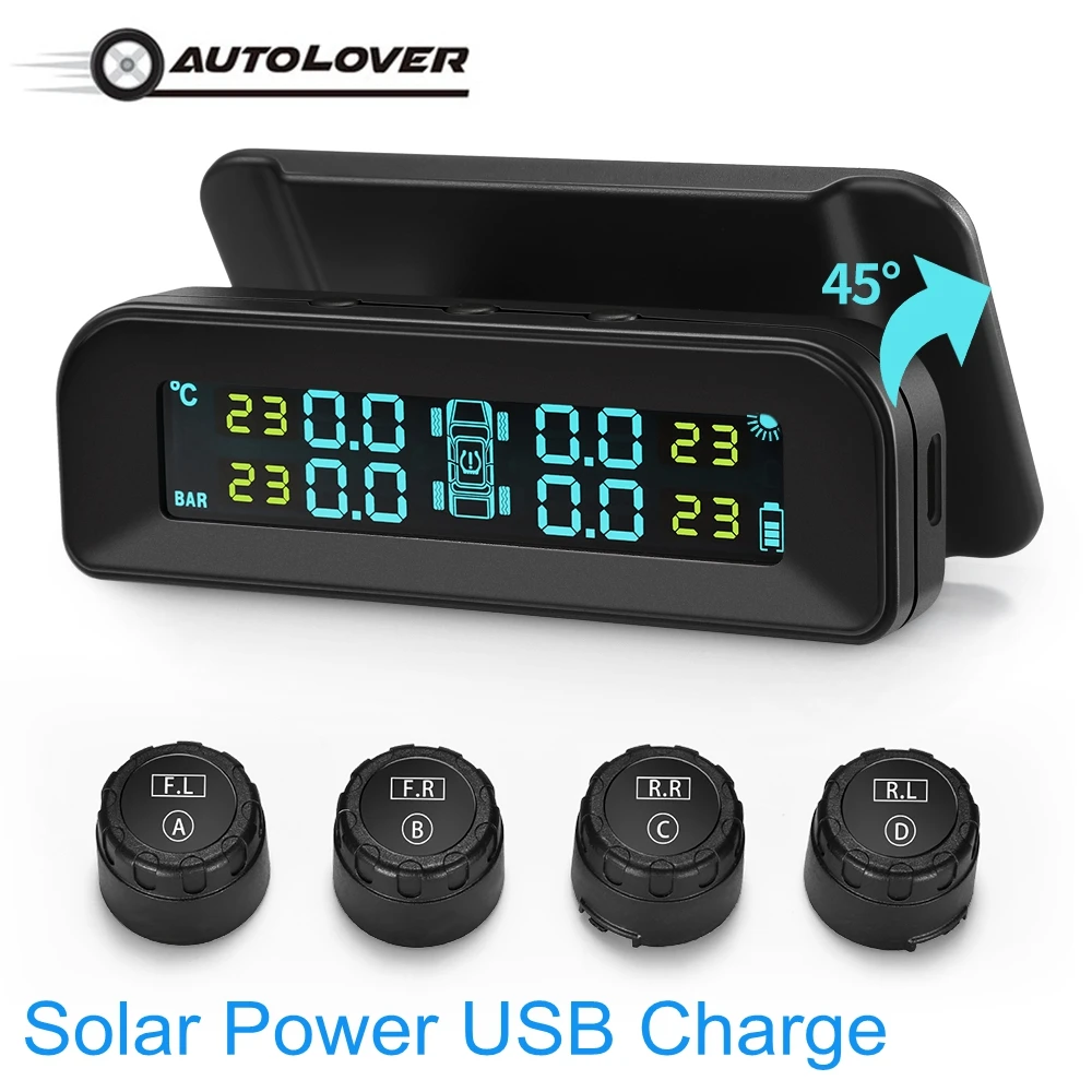 45 градусов вращения солнечной USB TPMS автомобильная система контроля давления в