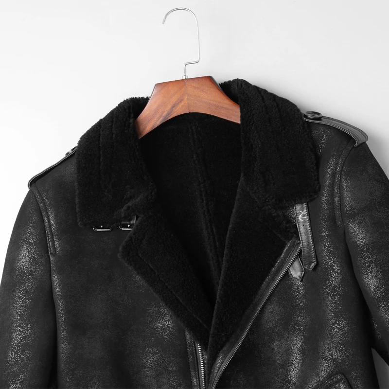 Высококачественное оригинальное пальто из овчины, мужская кожаная куртка, Мужская Зимняя Теплая мужская куртка из натуральной кожи, шерстяная подкладка, теплое кожаное пальто