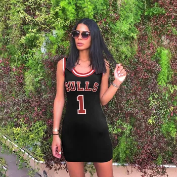 Women Bulls Letter Print Dress 2019 Summer Ladies Sexy Club Wear Mini Dress Sleeveless Round Neck Bodycon Dresses stylish round neck sleeveless ethnic print spliced women s maxi dress