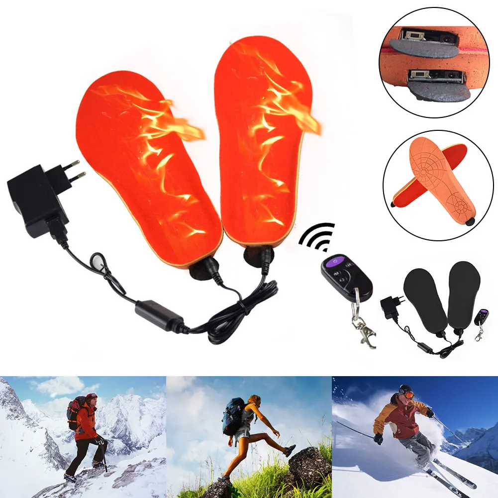 

1 Pair Women Men Electric Heated Insole Pad Winter Remote Control Thick Boots Shoes Insoles Warm USB #2