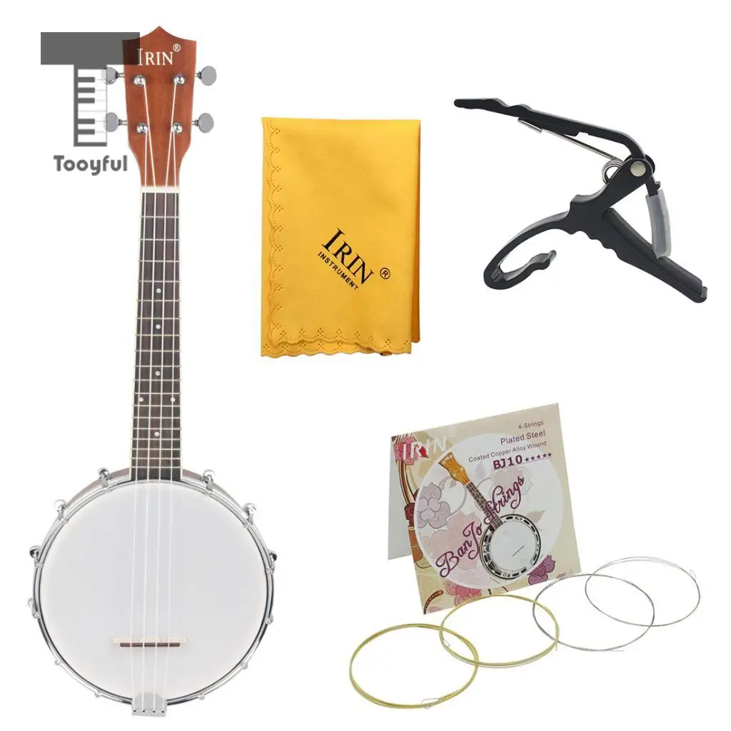 

4 String Maple Resonator Tenor Banjo with Capo Strings Cleaning Cloth for Beginner Music Lover Gift