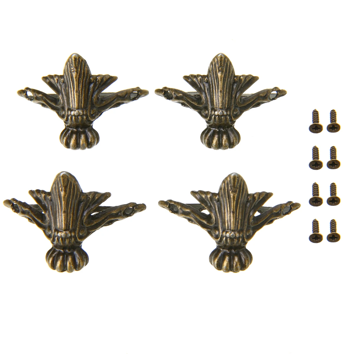 4Pcs/Set Hardware Antique Brass Jewelry Wood Case Decorative Feet Leg Corner Protector Furniture with 8pcs Screws 4Pcs/Set Hardware Antique Brass Jewelry Wood Case Decorative Feet Leg Corner Protector Furniture with 8pcs Screws