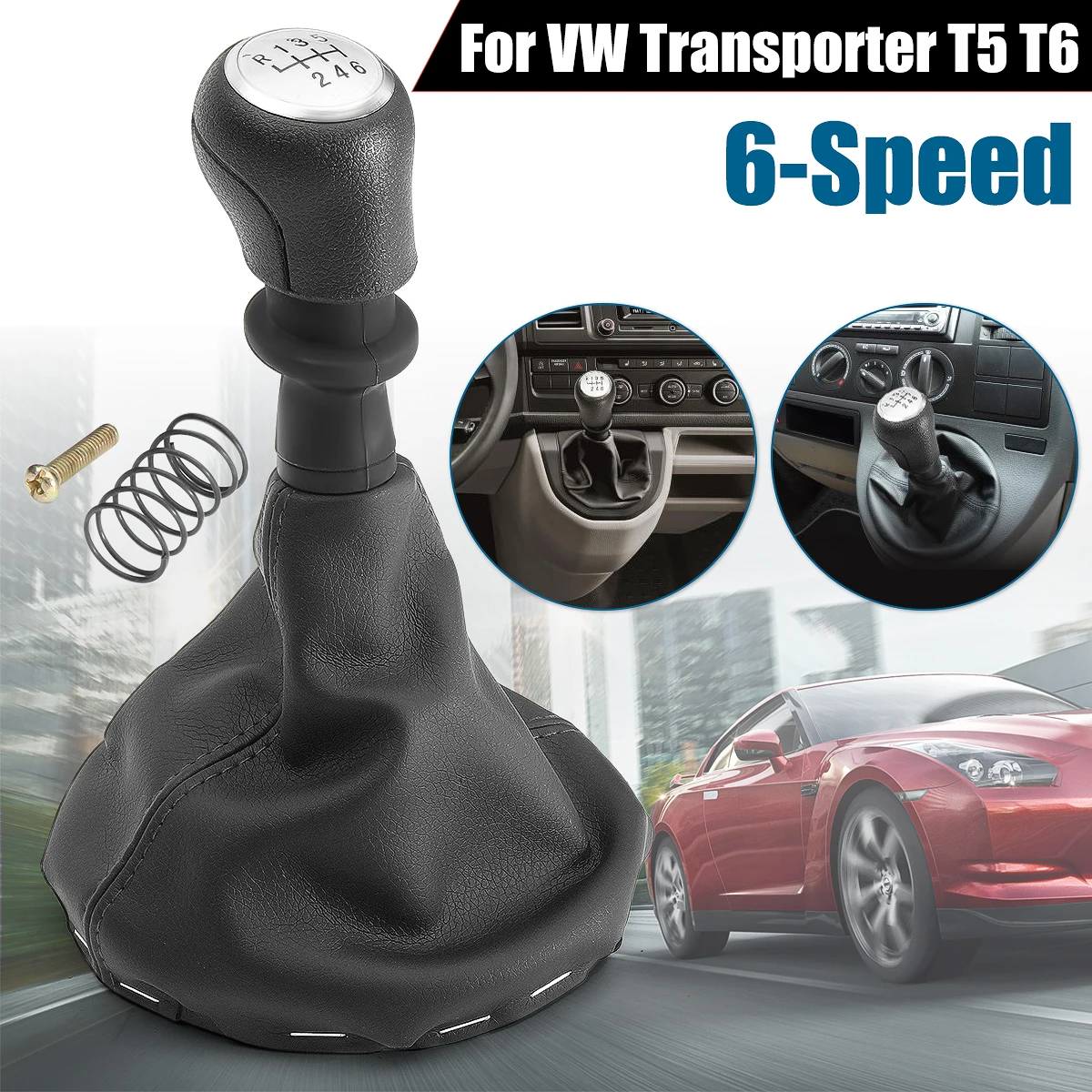 

6 Speed Gear Stick Shift Knob Frame Boots For VW /Transporter T5 T6 #161412 Black