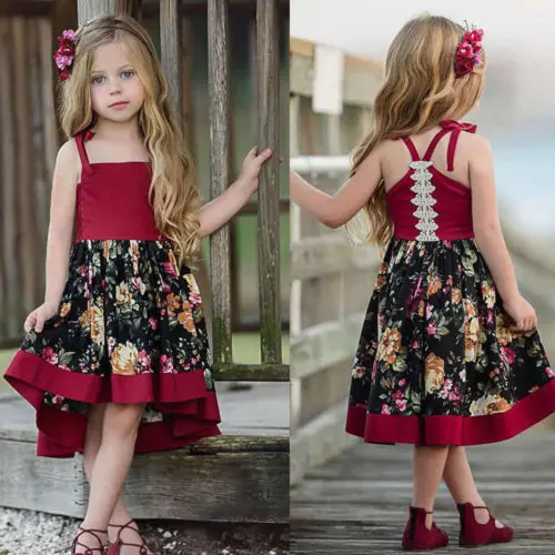 

Summer Toddler Baby Girls Sleeveless Strap Dress Floral Backless Wedding Princess Pageant Party Dresses Sundress Vestidos 1-6Y