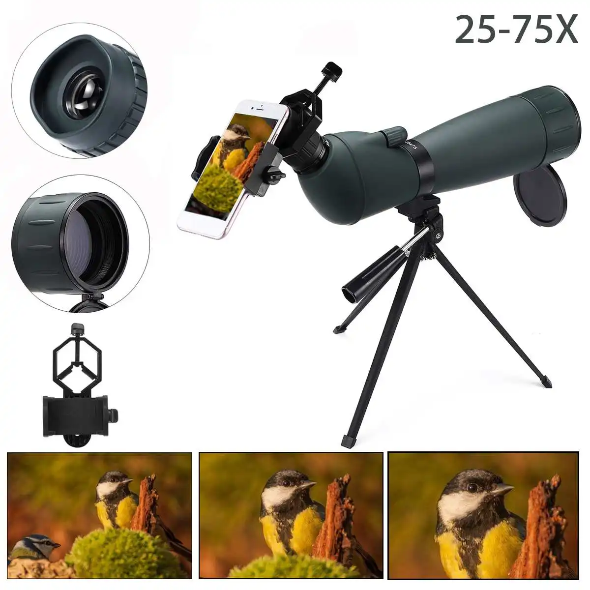 25-75X75 HD تكبير الإكتشاف نطاق تلسكوب Birdwatch الصيد أحادي يوم للرؤية الليلية للماء FMC W/ترايبود الهاتف محول 25-75X75 HD تكبير الإكتشاف نطاق تلسكوب Birdwatch الصيد أحادي يوم للرؤية الليلية للماء FMC W/ترايبود الهاتف محول