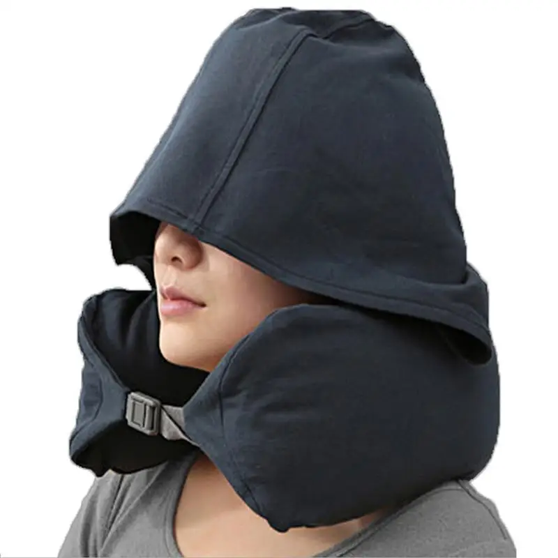 

H Shape Design Folding Travel Inflatable Pillow With Hat Pouch Detachable Soft Cloth Cover Airplane Neck Pillow Car Headrest