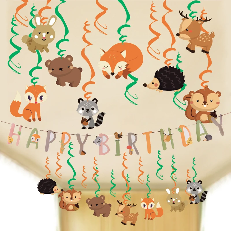 Jungle Animal Party Decoration Set Hanging Swirl Happy Birthday Banner Zoo Themed Kids Supplies Shower | Дом и сад