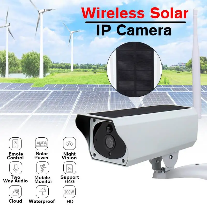 

1080P HD 2.0MP WIFI IP Camera Wireless Solar Waterproof Security Surveillance Solar Powered 32G Memory Card Alarm Function