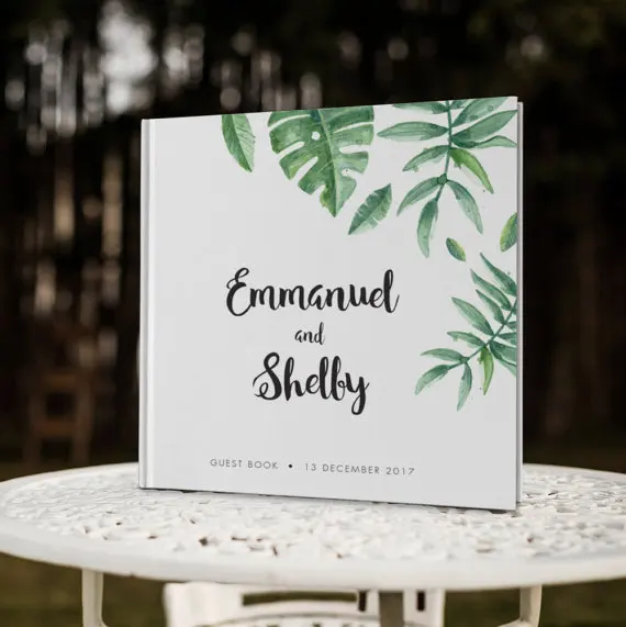 

Tropical Leaf White Wedding Guest Book Alternatives,Greenery Wedding Guestbook,Personalized Groom Bride Name Wedding Guest Book