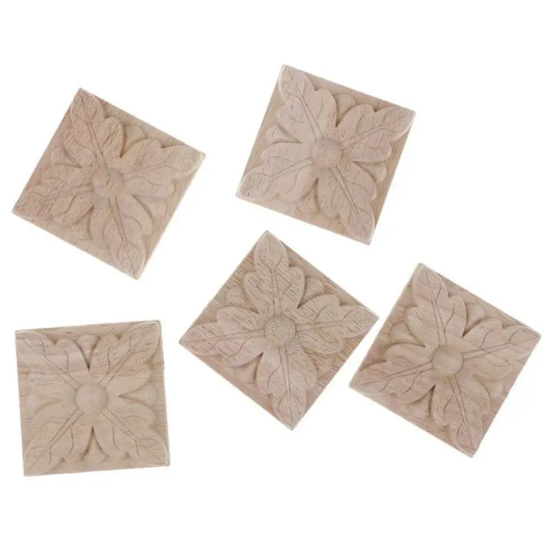 

5 pcs Sculpte Wood square leaves European style Sculpture Wall lamp House Decoration Accessories Door Furniture Figurines - #