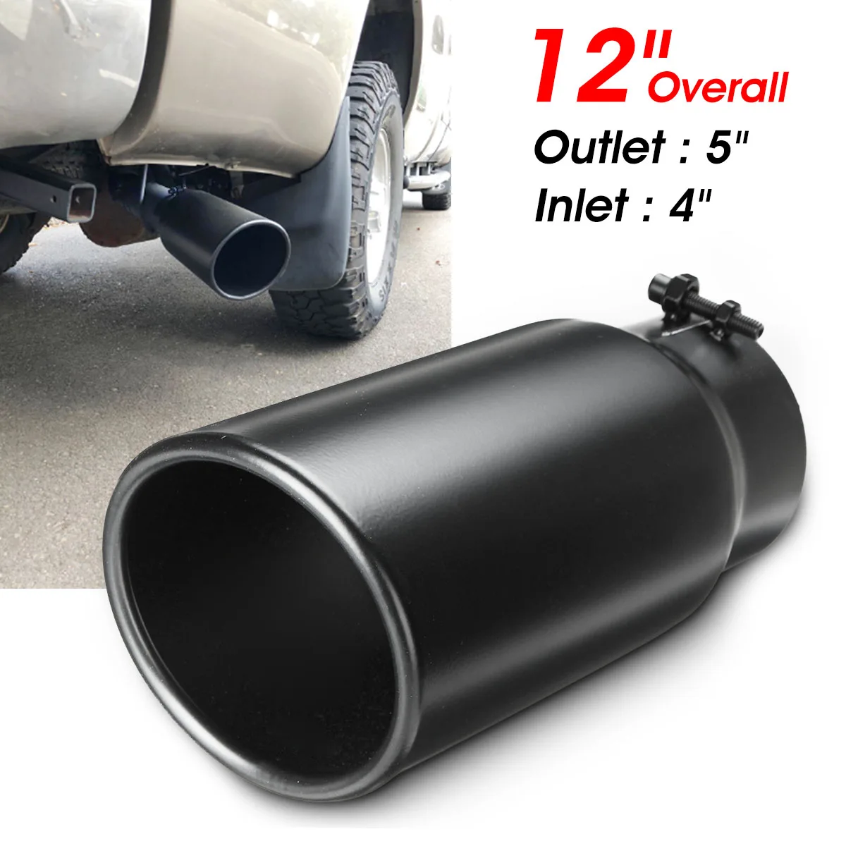 

Car Exhaust Muffler 4" Inlet 5" Outlet Exhaust Tip Rear Pipe Tube Black Stainless Steel