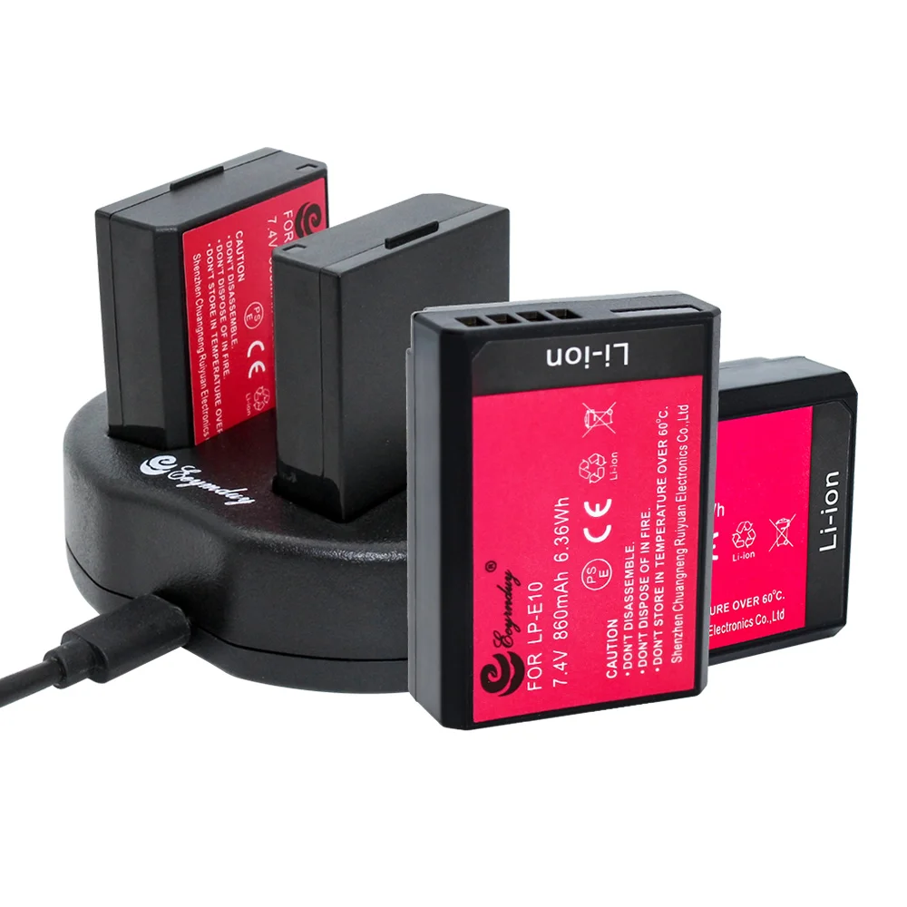

4x LP-E10 Battery + 1PCS LPE10 USB Dual Charger for Canon EOS Rebel T3 T5 T6 T7 Kiss X50 Kiss X70 1100D 1200D 1300D 2000D