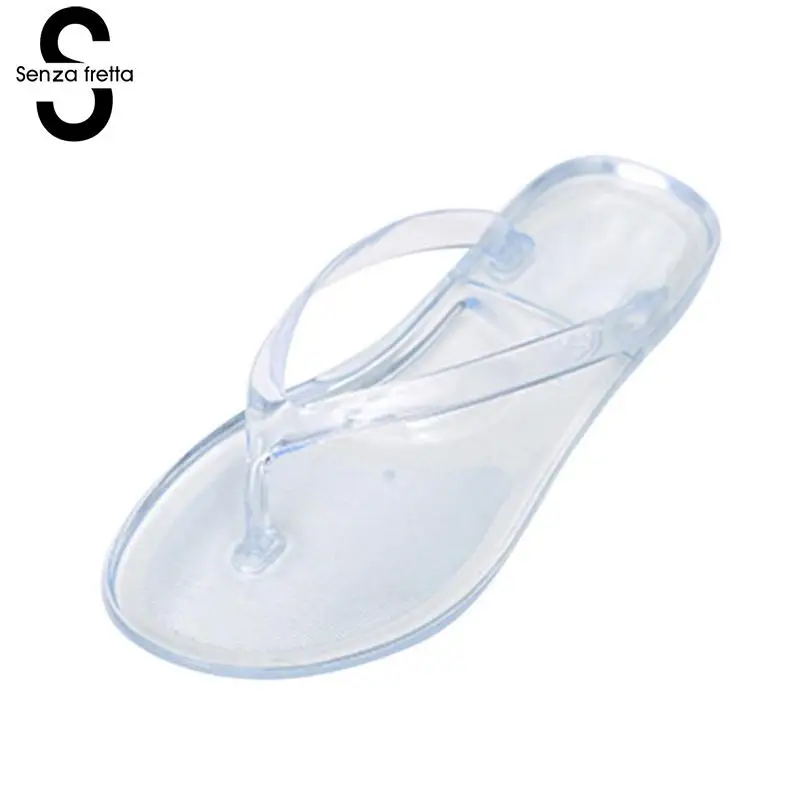 

Senza Fretta New Woman Flip Flops Non Slip Transparent Crystal Bathroom Female Slippers Casual Women Jelly Slippers Women Shoes