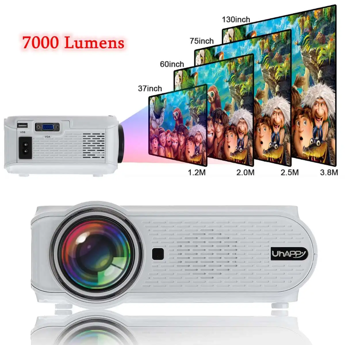 7000 Lumens 1080P HD LED 3D Mini Projectors Cinema Home Theater Remote Control