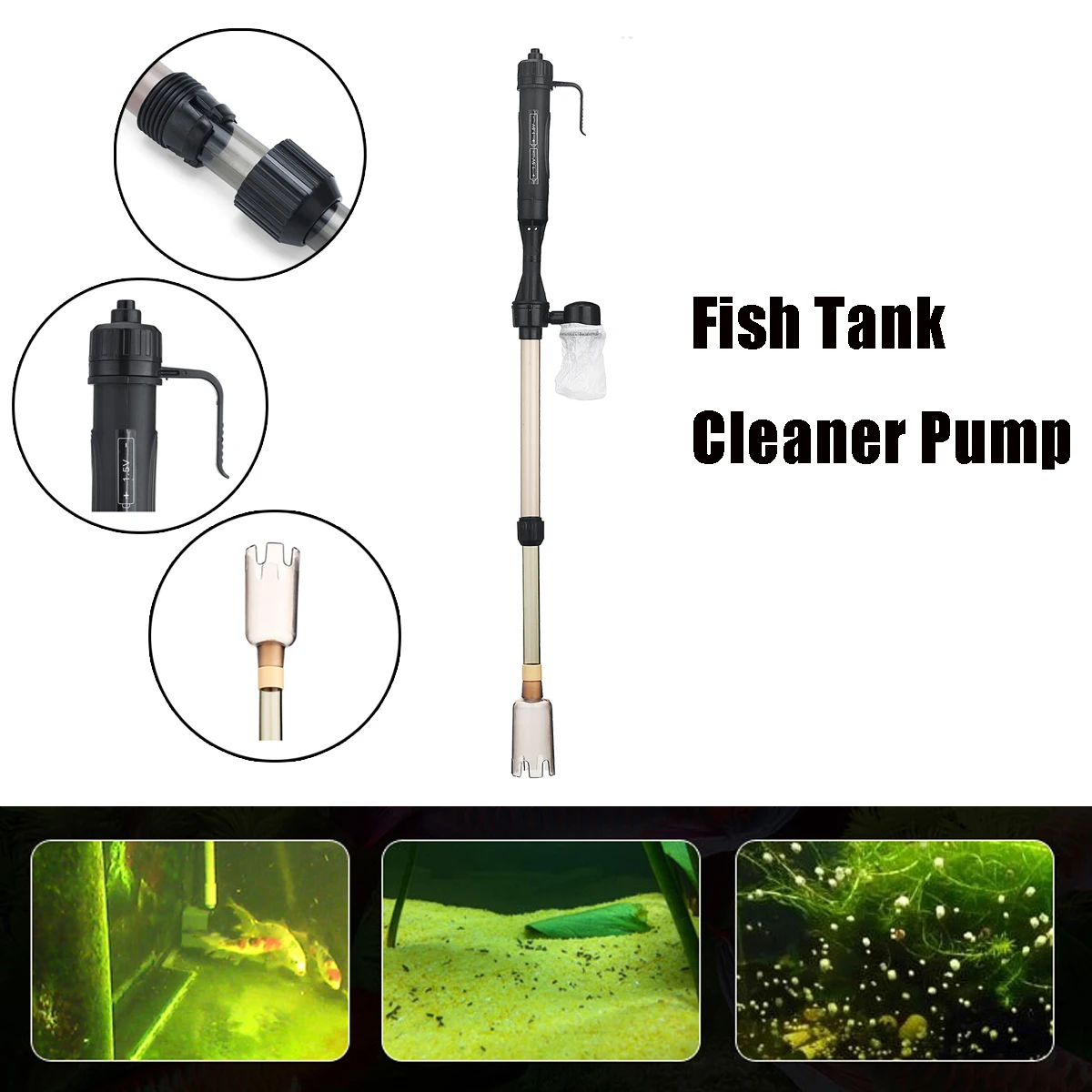 Aquarium Gravel Electric Fish Tank Vacuum Siphon Cleaner Pump Battery