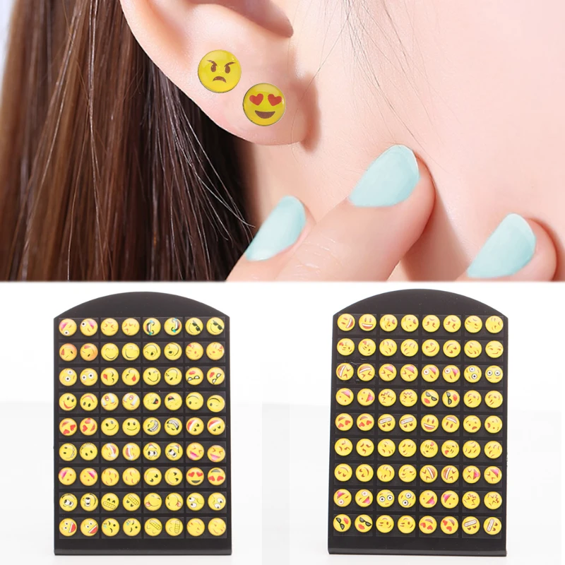 LNRRABC 36pairs emoji funny earrings set girl fashion ear jewelry cute