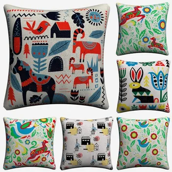 

Scandinavian Folk Art Cartoon Animals Decorative Pillow Covers For Sofa Home Decor Linen Cushion Case 45x45cm Throw Pillow Cases