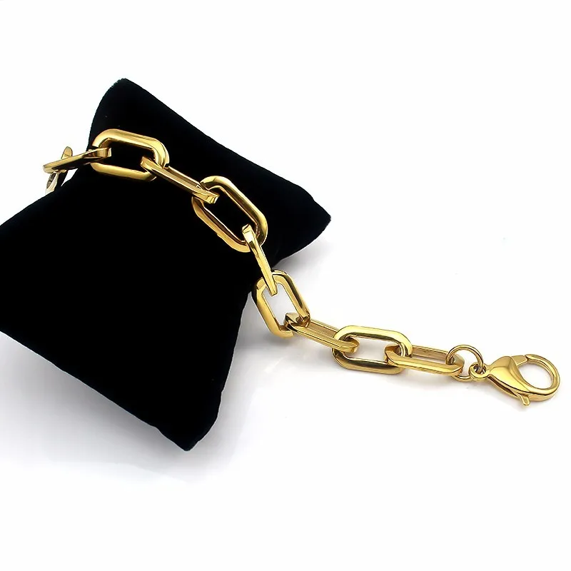 Bracelet unisexe en acier inoxydable pour femme et homme, bijoux optiques, bracelets rectangulaires, document doré, ne se décolore jamais, largeur 12mm, mode