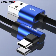 USB кабель USLION type-C для samsung galaxy S9 Plus S8 Note 9 one plus 6 type-c, зарядное устройство USB 3,0, быстрая зарядка, 90 градусов
