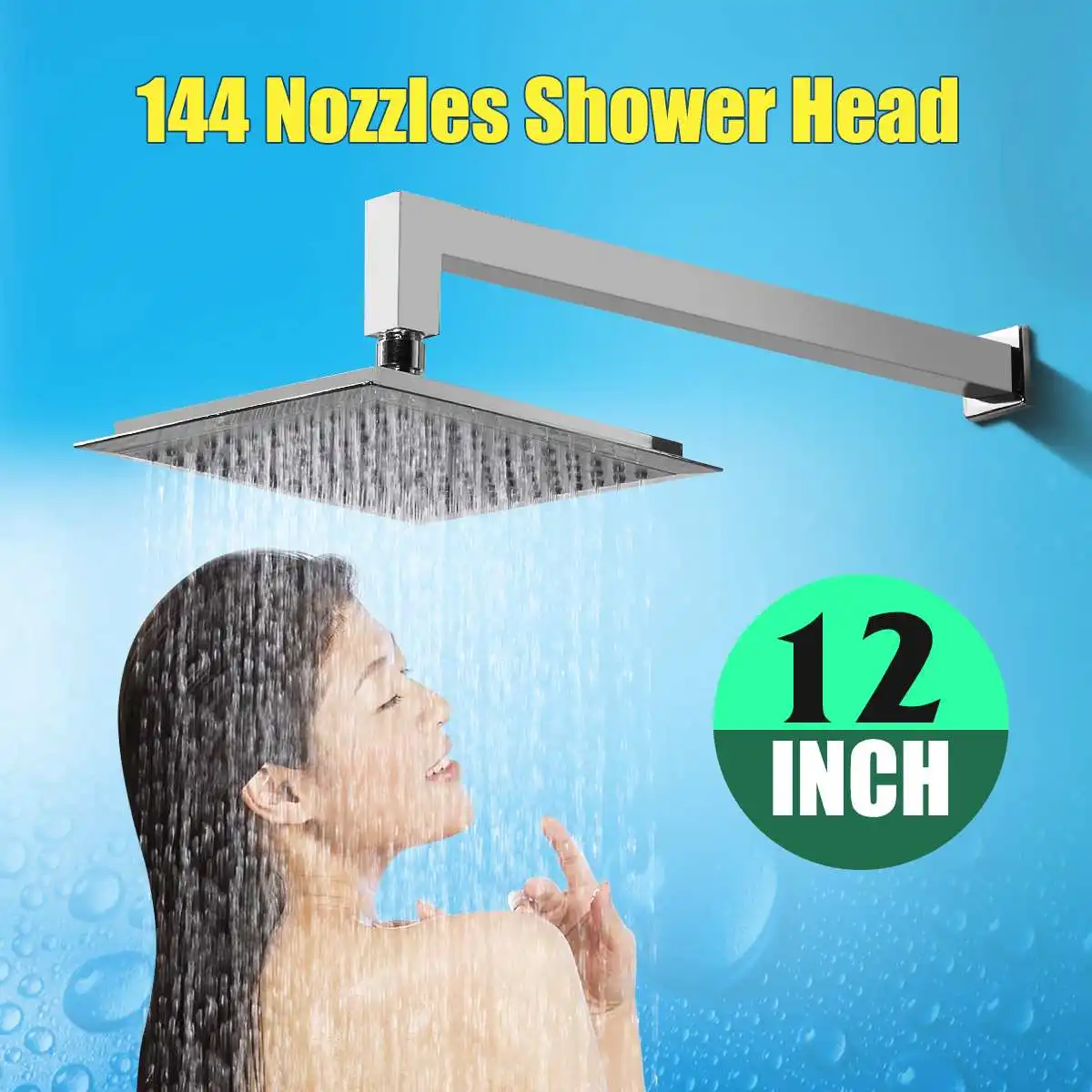 

12 Inch Stainless Steel Square Ultra-thin Rainfall Shower Head Set Overhead Shower Head Spray+Wall Mounted Shower Extension Arm