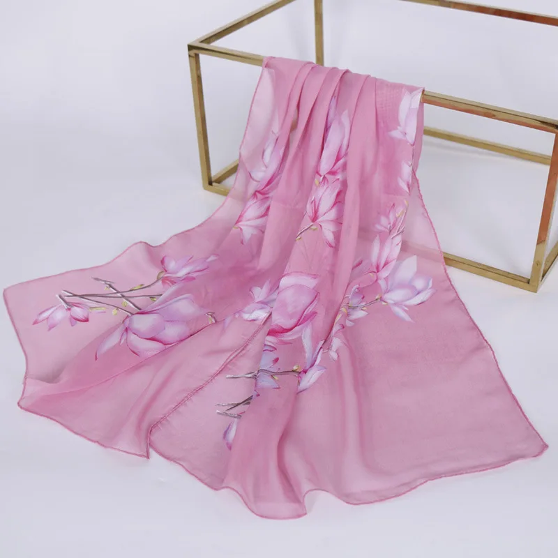 

2019 Spring Thin Gardenia Printing Chiffon Silk Scarf Sunscreen Shawl Women Hijab Scarves Wholesale Drop Shipping