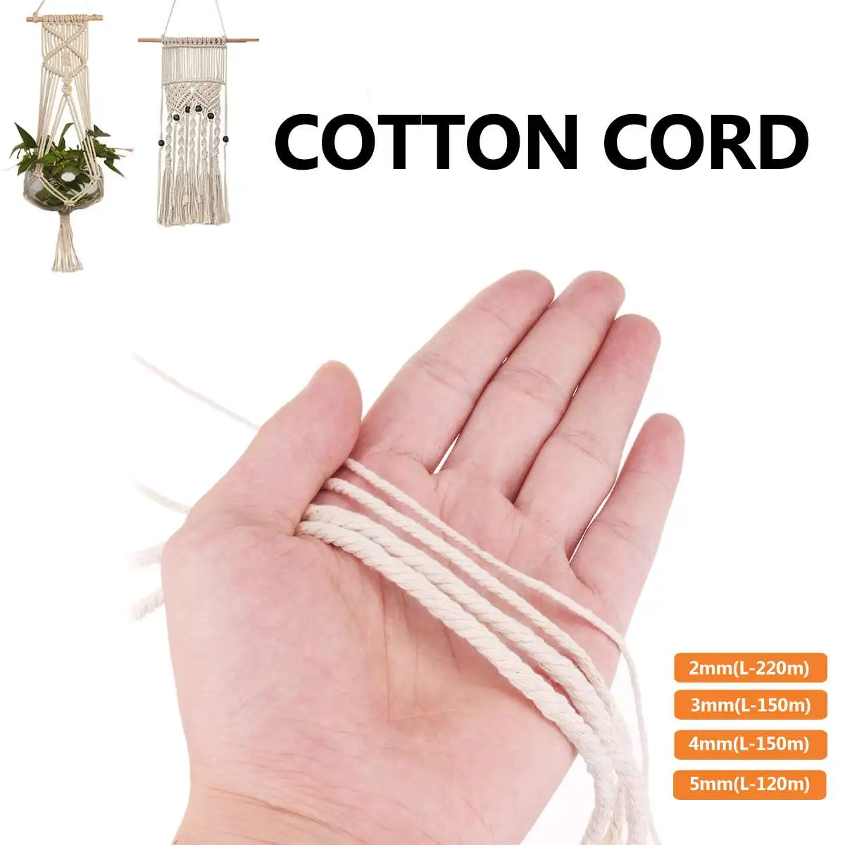 

1/2/3/4/5mm Cotton Twisted Cord 100-220M Braided Soft Beige Macrame String DIY Cord Craft Hand Tying Thread Macrame Cord Rope