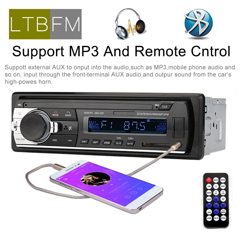 Автомагнитола LTBFM JSD520 с Bluetooth 1 Din FM радио USB AUX входом SD ресивером mp3 плеером и